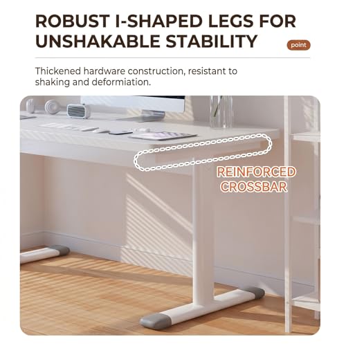 Manual Standing Desk with Reinforced Crossbar, Height Adjustable Desk 75-95cm, Stable Crank Adjustable Computer Desk with Carbon Steel I-Shaped Legs for Home Office, Study Room, Laptop, Writing - size: White (31.5 x 23.62 inch)