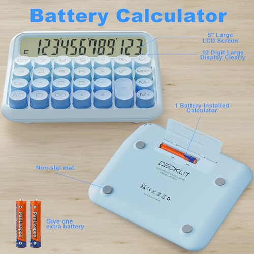 DECKLIT Battery Desk Calculator - 12 Digit Extra Large 5-Inch LCD Display, Big Buttons Easy to Press, 15 Tilt Screen (Ice Blue) - color: Ice Blue