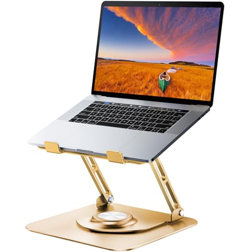 Laptop Stand for desk(360°Rotating),Aluminum laptop Riser for 10-16"Laptops | Adjustable Multi-Angle Ergonomic Laptop Stand, Foldable Portable for Home Office, Fits MacBook Air Pro Dell HP Laptops - color: Gold