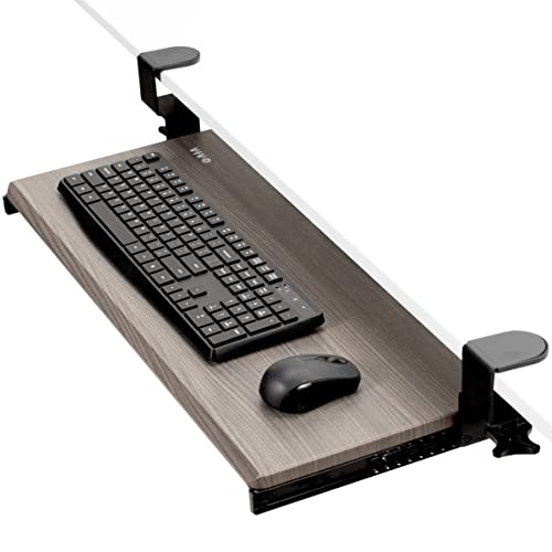 VIVO Large Clamp-on Computer Keyboard and Mouse Under Desk Slider Tray, 27 x 11 inch Pull Out Platform Drawer, Gray, MOUNT-KB05GY | Keyboard Tray for Typing, Slide Out Platform, Extra Sturdy C-Clamp Mount System, Computer Drawer, Black Frame - color: Gray