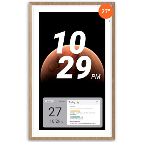 Apolosign 27-inch Digital Calendar, Smart Wall Planner with Calendar Sync, Chore Chart, Install Apps & Widget, Electronic Touchscreen Display for Family Schedules, Dual Mode, Wall Mount Included (Teak) - color: Teak