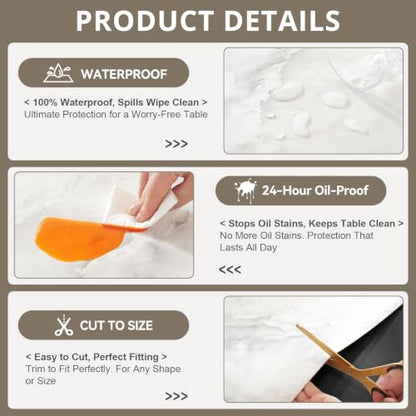 LovePads Marble-Look Table Protector, 36x60 in Dining Table Cover | Waterproof & Oil-Proof Marble Pattern Table Cover, Non-Slip Surface Guard for Nightstand, TV Stand, Coffee Table & Dresser - size: 36" x 60" (Rectangular)