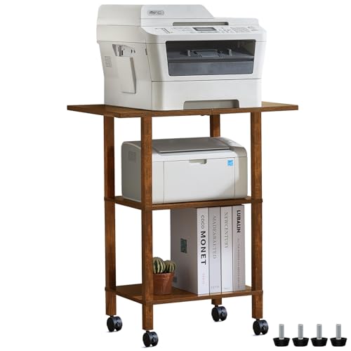YUFAM 3 Tier Home Printer Stand with Storage, Brown - color: Brown, size: 15.75"D×23.65"W×25.7"H