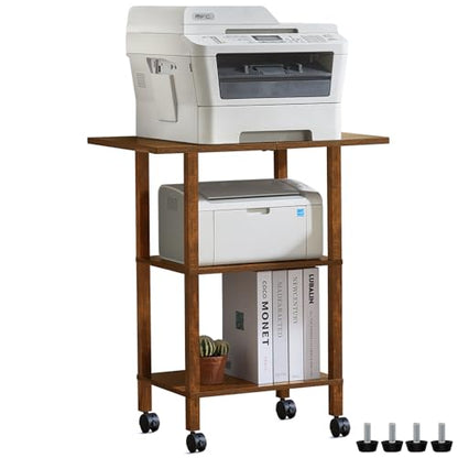 YUFAM 3 Tier Home Printer Stand with Storage, Brown - color: Brown, size: 15.75"D×23.65"W×25.7"H