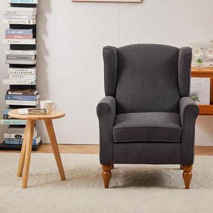 Mid-Century High Wingback Chair,Modern Fabric Accent Chair Armchair with Solid Wood Coffee Table Set,Leisure Single Sofa Chair for Living Room,Club,Home Reception,Antique Dark Grey - color: Antique Dark Grey