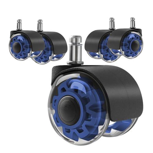 Hirate 2 inch Office Furniture Casters 7/16 inch Stem Dual Rubber Wheel - color: Blue, size: 2 inch