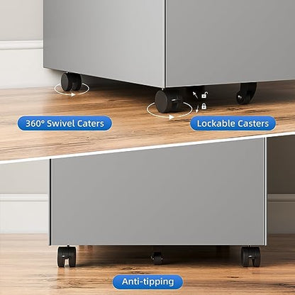 Dripex 3 Drawer Metal Rolling File Cabinet Under Desk Filing Cabinet Grey | 15"W x 18"D x 24"H, Lockable, 5 Wheels, Fully Assembled, Letter/Legal Size, Suitable for Home Office - color: Grey