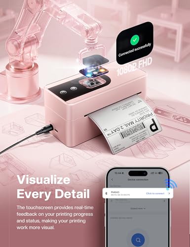 Phomemo PM64D Shipping Label Printer 4x6 Bluetooth with Touch Screen | 150mm/s printing, one-touch calibration, Bluetooth connection, compatible with Amazon, USPS, UPS, iOS, Android, Windows & Mac - color: Pink