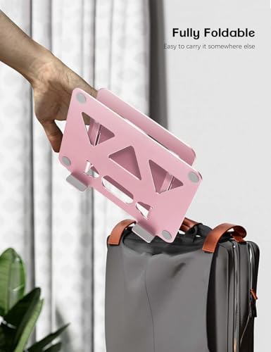 Aoviho Laptop Stand Holder, Adjustable Desk Laptop Riser, Foldable Notebook Computer Stands for MacBook Air Pro HP Lenovo Dell Samsung Chromebook, Up to 15.6 inch, Rose Gold - color: Rose Gold