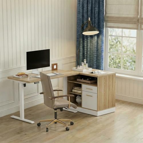ModernMate Electric Standing Desk with 2-Drawer File Cabinet, Adjustable Height Executive Desk, Home Office Workstation with A Engineered Wood 1.18" Solid Desktop, Built-in Outlets, White Walnut - color: White Walnut