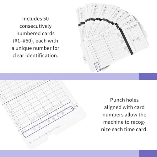 HN4000 Time Cards for Employee Time Clocks, Compatible with HN4000, HN2000, HN2500, HN4500, Card Numbers 1-50, Pre-Punched Holes, of 50 Cards, Separate Packaging (300)