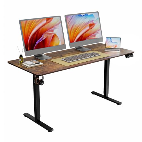 63"x28" Standing Desk, Height Adjustable Sit-Stand Home Office, Brown | Electric Adjustable Standing Desk, Sit to Stand Computer Office Desk with Splice Board, Memory Preset, Lifts 28.7''-46.5" - color: Rustic Brown, size: 63 inch