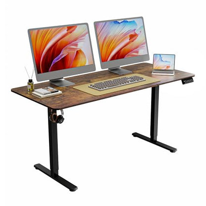 63"x28" Standing Desk, Height Adjustable Sit-Stand Home Office, Brown | Electric Adjustable Standing Desk, Sit to Stand Computer Office Desk with Splice Board, Memory Preset, Lifts 28.7''-46.5" - color: Rustic Brown, size: 63 inch