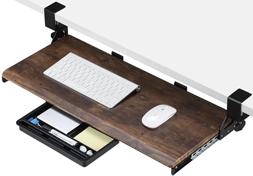 ETHU Keyboard Tray Under Desk with Metal Rail, 26.8x12.2", Walnut - color: Wood, size: 26.8"x12.2"