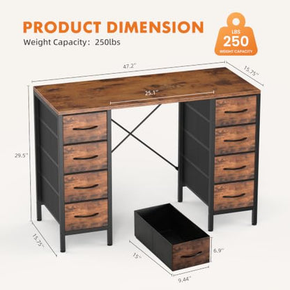 Sweetcrispy 48" Computer Desk with 8 Fabric Drawers & Storage Shelves - color: Rustic Brown, size: 48 inches with 8 Drawers