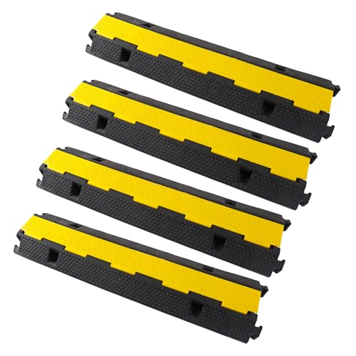 Rubber Cable Ramp Cord Cover Cable Protector Ramps Wire Hose Protective 22000Lbs Load Capacity Traffic 1 Channel Speed Bump for Asphalt Concrete Gravel Driveway, 4 Pack - color: 1 Channel - 4 Pack