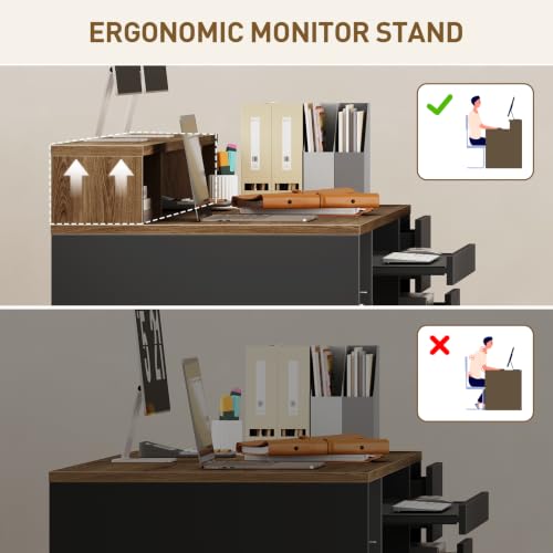 RALGEND 55" Office Desk with Drawers, Farmhouse Executive Desk with Drawers - color: Black, Walnut