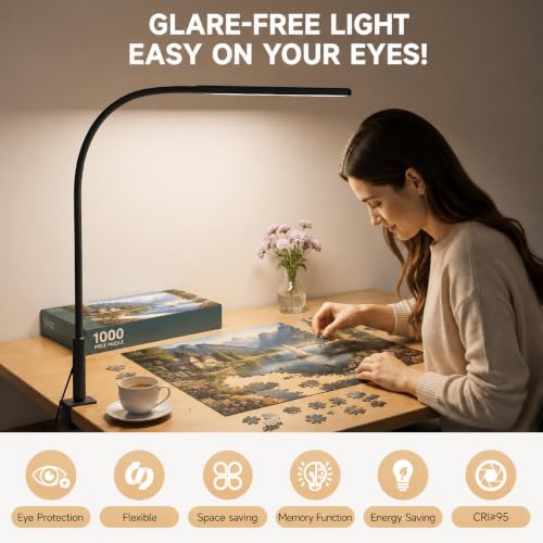 18W LED Puzzle Light with Clamp, Jigsaw Puzzle Lamp for Adults - color: Black Pro