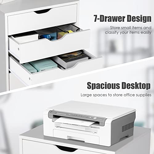 7-Drawer Multifunctional Mobile File Cabinet, White Engineered Wood, 19'x15.5'x34.5' - color: White, size: 19" x 15.5" x 34.5"