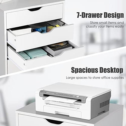 7-Drawer Multifunctional Mobile File Cabinet, White Engineered Wood, 19'x15.5'x34.5' - color: White, size: 19" x 15.5" x 34.5"