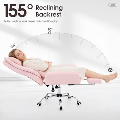 Cross Legged Office Chair with Foot Rest, Flip Armrest | Big and Tall, Criss Cross Gaming Chair, 155°Reclining Computer Chair, 360°Swivel Desk Chair for Home Office - color: Pink