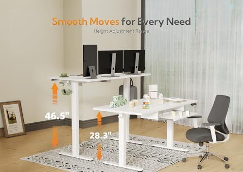 Claiks Electric Standing Desk 48x24 with Keyboard Tray White | Splice board desktop, 28.3-46.5 inch height range, 176 lbs capacity, 3 memory presets, quiet motor - color: White