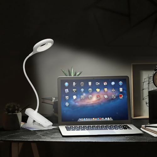 CUHIOY 2Pack Rechargeable Clip on Reading Light for Bed Headboard, White | 5 Colors 5 Brightness Bed Light, Battery Flexible Arm Table Lamp with Clamp, Flicker-Free LED Book Light at Night, Crafting - style: 2Pack White