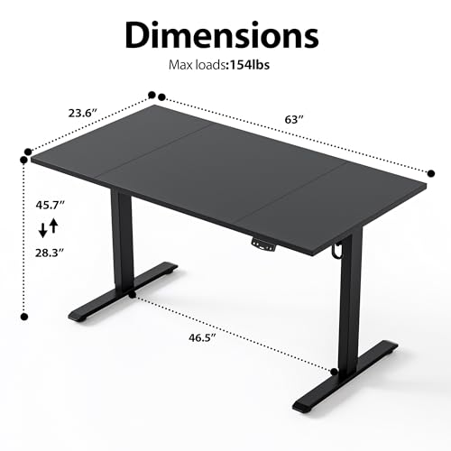 Agilestic Electric Height Adjustable Standing Desk, 63 Inch, Carbon Black - color: Black, size: 63x23.6 Inch