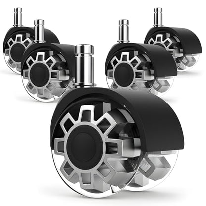 Minewill 2" Office Chair Wheels - Protection for Hardwood Floors and Carpet | Heavy Duty 2000 LBS, 360° Silent Smooth, Standard Stem 7/16″* 7/8″(11mm*22mm),Office Furniture Casters Set of 5(Grey) - color: Grey