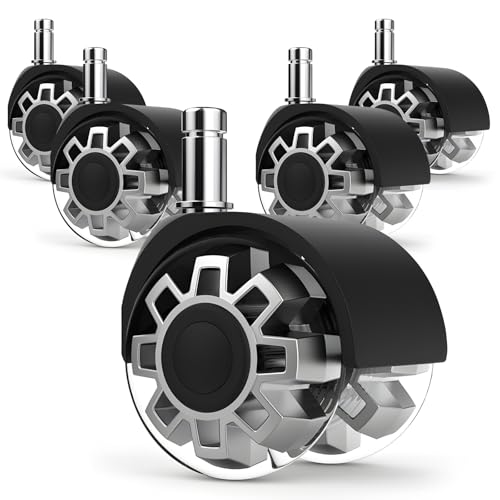 Minewill 2" Office Chair Wheels - Protection for Hardwood Floors and Carpet | Heavy Duty 2000 LBS, 360° Silent Smooth, Standard Stem 7/16″* 7/8″(11mm*22mm),Office Furniture Casters Set of 5(Grey) - color: Grey