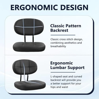 Drafting Stool with Backrest, Tall Adjustable Height Office Chair, PU Leather Swivel Rolling Stool with Footrest & Wheels for Standing Desk, Bar, Salon, Spa, Lab, Counter, Home, Black，1PK - color: Black With Backrest, size: 1PK