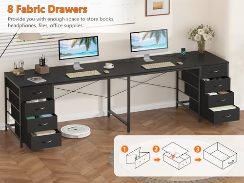 95" 2 Person Desk with 8 Fabric Drawers for Home Office, Living Room - color: Black, size: 18.9"D x 94.5"W x 29.3"H