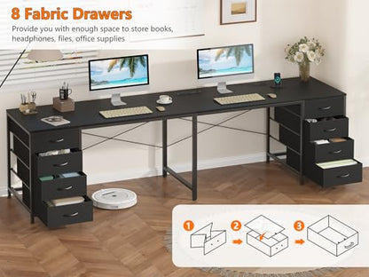 95" 2 Person Desk with 8 Fabric Drawers for Home Office, Living Room - color: Black, size: 18.9"D x 94.5"W x 29.3"H
