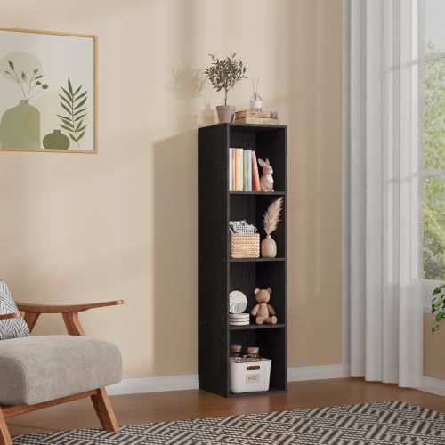 4 Cube Black Book Shelf, Tall Bookcase for Bedroom Home Office Living Room - color: Black, size: 4 Cube