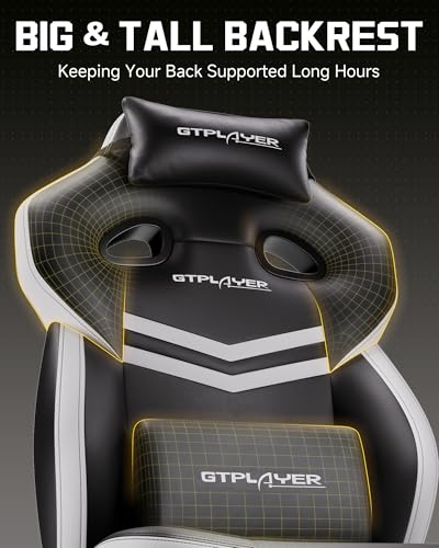 GTPLAYER Big & Tall Gaming Chair, Wide Seat with Footrest, Black & White - color: 09 Black & White