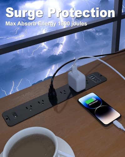 Recessed Power Strip Extension - 10 Outlet Surge Protector with 6 AC - 2 USB-A（18W） and 2 USB-C（PD20W） Ports - Flush Mount Desk Outlet with 6 Feet Cord - for Conference Table (Black) - size: 6 Outlets, style: Desk Socket - Black