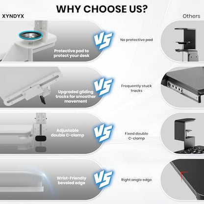 Large Keyboard Tray Under Desk, Pull Out Keyboard & Mouse Tray for Typing - color: White