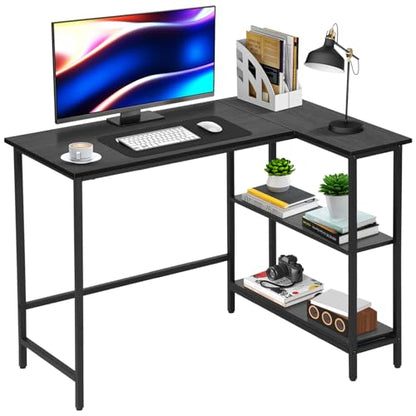 BLKMTY L-Shaped Computer Desk With Storage Shelves, 39" Home Office Corner Desk for Small Spaces, Reversible Study Writing Table Workstation, Black - size: 39 Inches