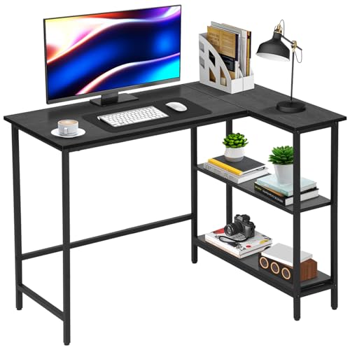 BLKMTY L-Shaped Computer Desk With Storage Shelves, 39" Home Office Corner Desk for Small Spaces, Reversible Study Writing Table Workstation, Black - size: 39 Inches