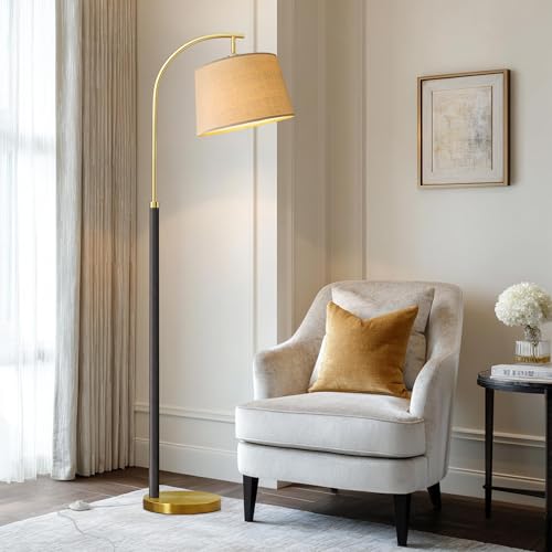 G-SAFAVA Real Wood Floor Lamps for Living Room Bedroom, 62.5" Mid Century Modern Lamp Gold Standing Tall Arc Lamps with Foot Switch, Floor Lamps for Nursery Office Decor Corner Reading Room Light - color: Black