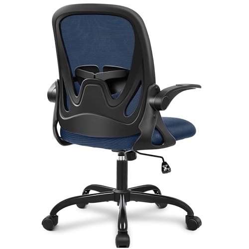 Office Chair Ergonomic Desk Chair with Flip up Armrests Swivel Breathable Desk Mesh Computer Chair with Adjustable Lumbar Support and Height for Conference Room (Navy) - color: Navy