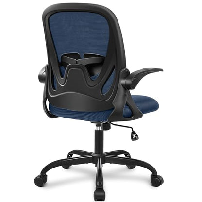 Office Chair Ergonomic Desk Chair with Flip up Armrests Swivel Breathable Desk Mesh Computer Chair with Adjustable Lumbar Support and Height for Conference Room (Navy) - color: Navy