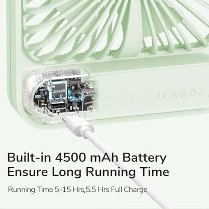 JISULIFE Desk Fan Battery Rechargeable, 180°Foldable Portable Personal Fan - color: Green, size: 4500mAh
