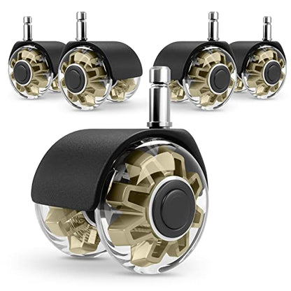 Omyoffice 2" Office Chair Wheels Set of 5, Gold Heavy Duty Chair Caster | Support 2200lbs, Mute Rubber, Universal Fit 7/16"x7/8" Stem, Smooth Quiet Rolling, Safety Protection for Hardwood, Carpet - color: Gold