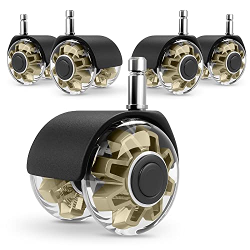 Omyoffice 2" Office Chair Wheels Set of 5, Gold Heavy Duty Chair Caster | Support 2200lbs, Mute Rubber, Universal Fit 7/16"x7/8" Stem, Smooth Quiet Rolling, Safety Protection for Hardwood, Carpet - color: Gold
