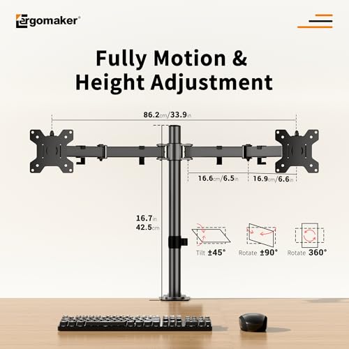 Dual Monitor Mount, Height Adjustable Swivel for 13-27" Screens | Monitor Stand with Steel Frame Supports Up To 22 Lbs; Includes C-Clamp Mount and Adjustable Tilt/Rotation For Optimal Viewing - size: Dual Up to 27"