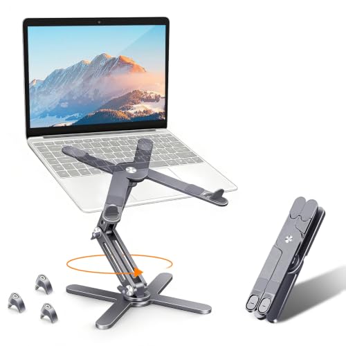 N86 360 Rotating Laptop Stand for Desk with Locking Knobs, Grey | Aluminum Ergonomic Riser Adjustable Height & Angle for Collaborative Work. Foldable Portable Fits MacBook & Laptops up to 16" - color: Grey