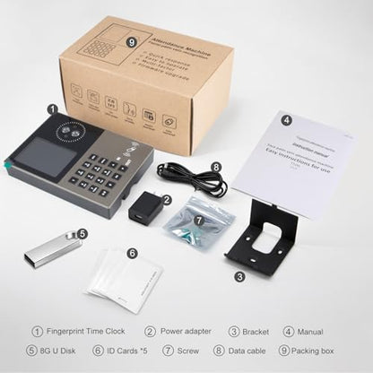 Employee Time Clock-Time Clocks for Employees Small Business Face Recognition,Badges&PIN Attendance Machine, 0 Monthly Fee Office in/Out Punch Clock, with 5 Badges & USB Flash Drive-T500