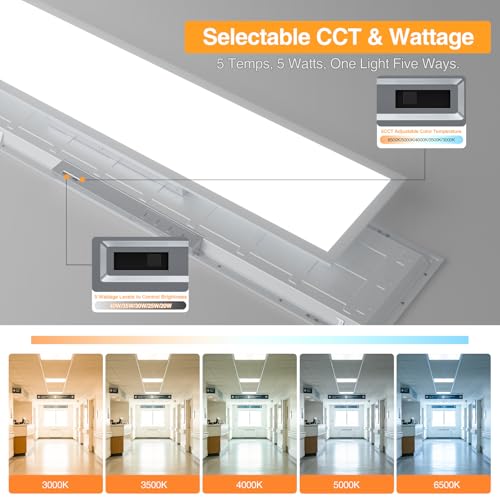 1x4 LED Flat Panel Light,Selectable 5CCT,0-10V Dimmable,5200LM,2Pack - size: 1x4FT-2pack