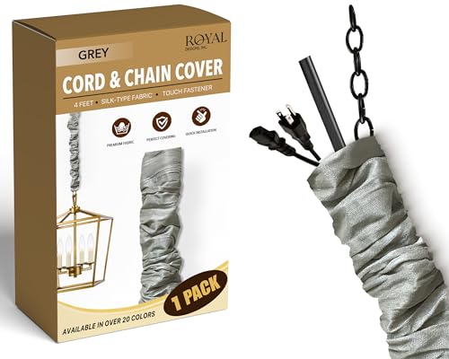 RDI Cord & Chain Cover 4 feet Silk Type Fabric, Chandelier Pendant Lighting Chain & Cable Management, Touch Fastener, Gray - 1 Pack - color: Gray, size: 1 Pack